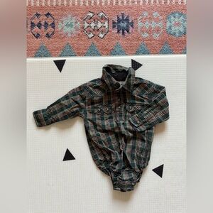 Cody James|Baby boy Plaid Long-Sleeve Baby Onesie bodysuit in deep olive•••3-6M